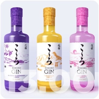 3 licores japoneses de ginebra firmados por Kokoro Gin