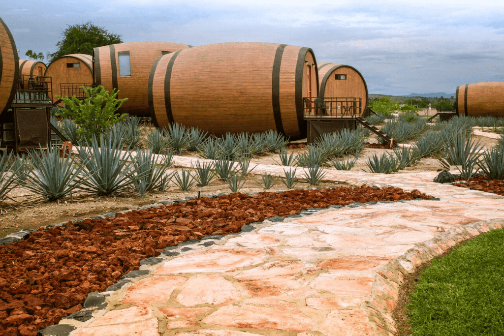 The unusual hotel rooms in the shape of a tequila barrel in Mexico