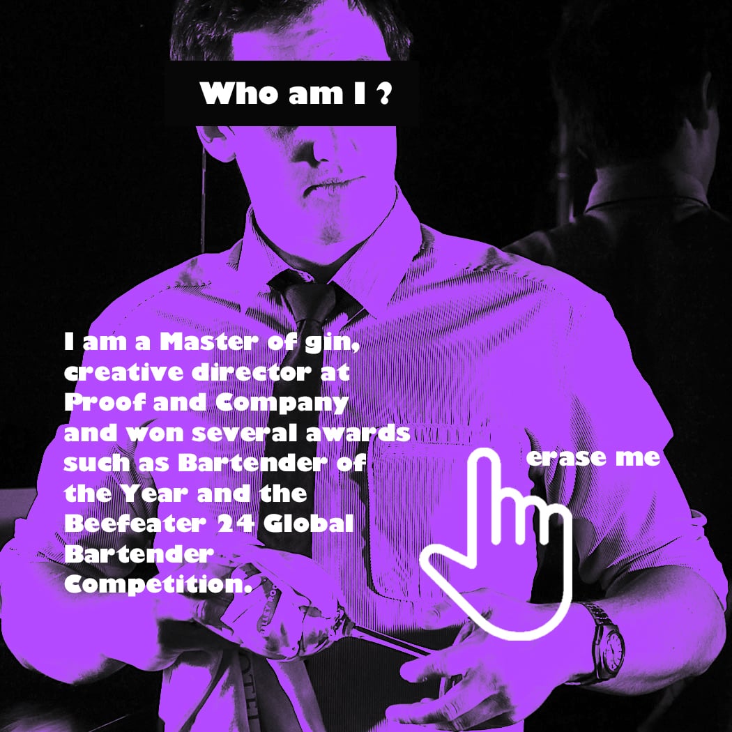 Do you recognize this bartender? Guess who he is and find out by erasing the screen! back