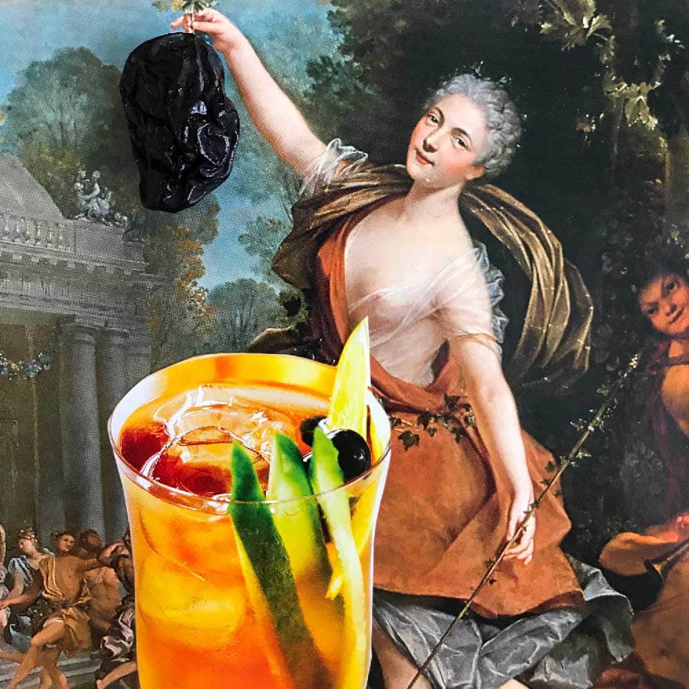 bourbon peach cocktail with prune