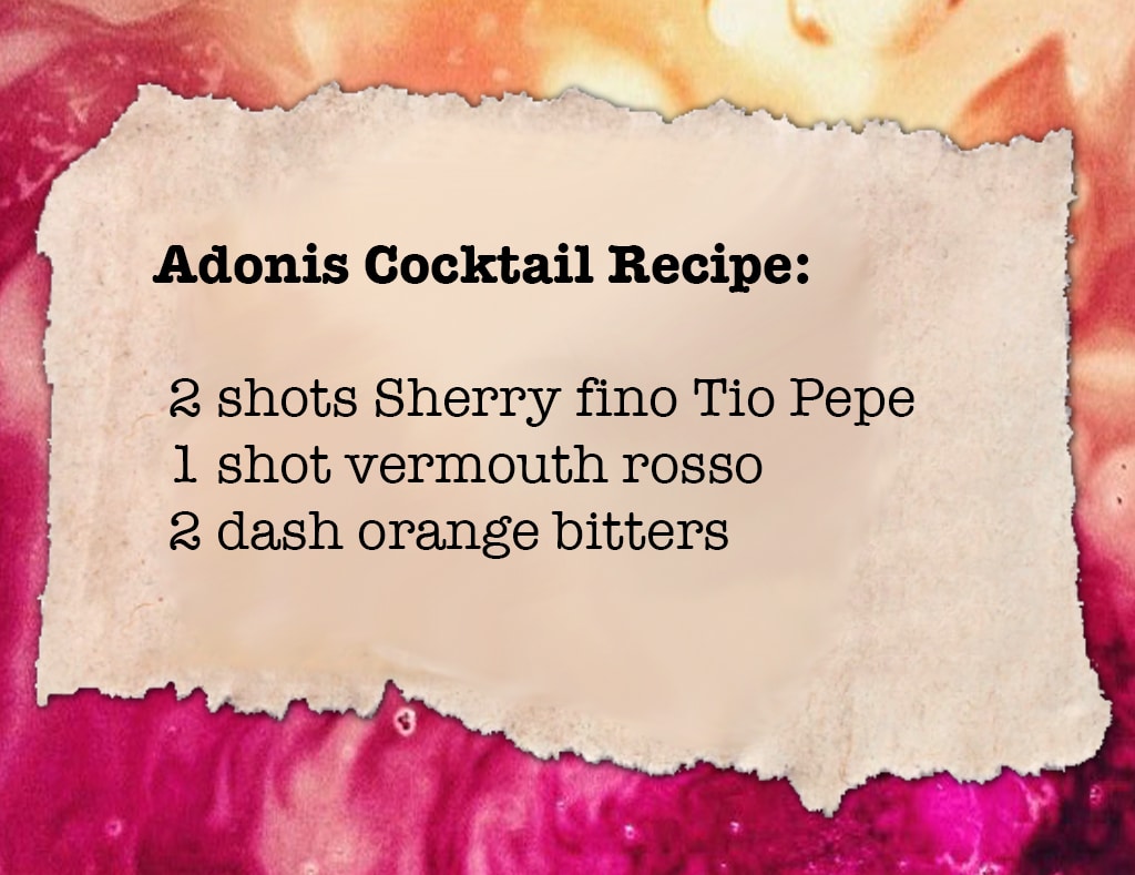 Quali ingredienti si usano per preparare un cocktail Adonis? Cancella la foto sullo schermo con il tuo dito per scoprire front