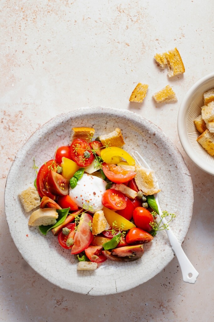 food pairing with gin - tomato and burrata salad