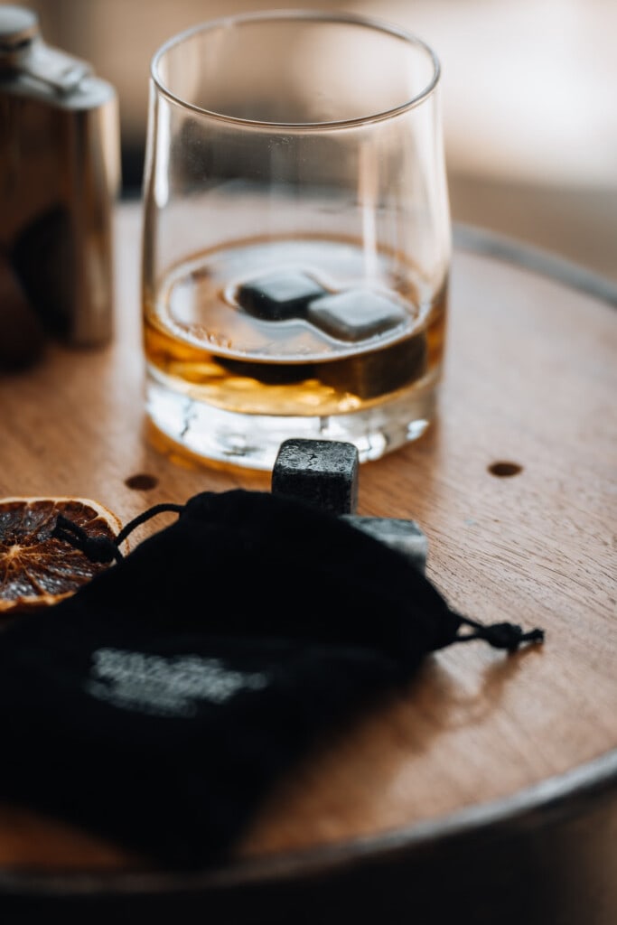 whiskey stones on a cup 