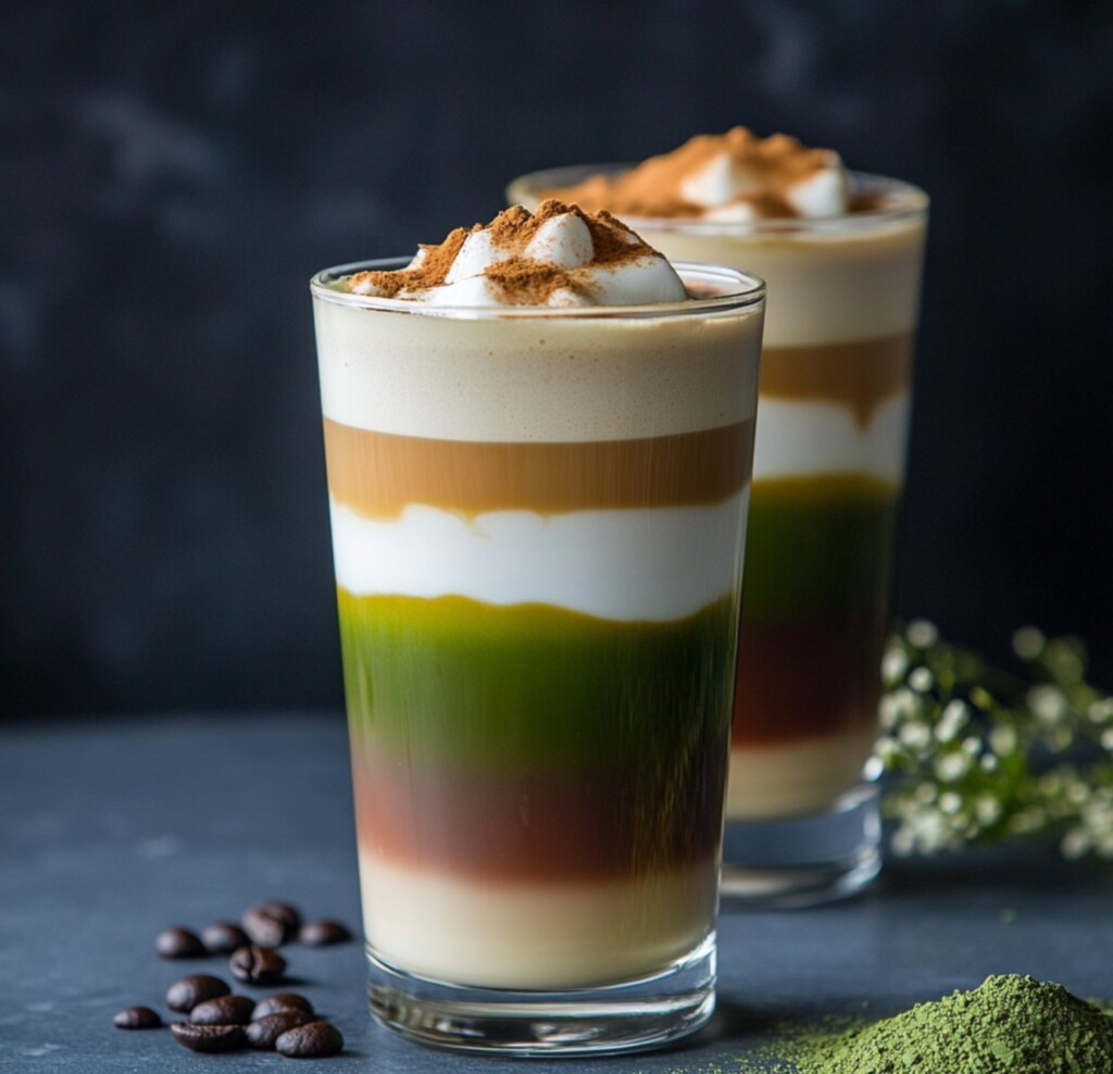 Layered Matcha coffee cocktail