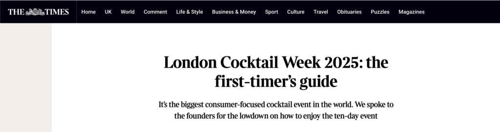 guide to london cocktail week 2025 - times article