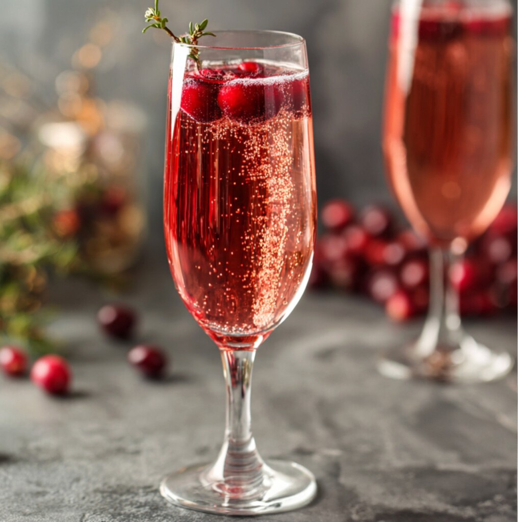 Prosecco cocktail drink with cranaberry