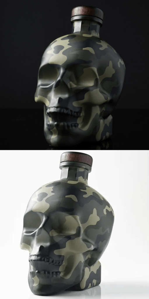 Dan Aykroyd's Crystal Head Vodka camo edition bottle